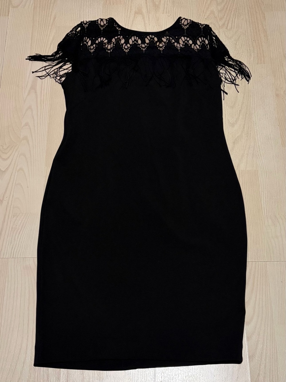 Taylor Black Lace Fringe Midi Dress